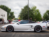 Side of a Silver Acura NSX on Black Five Spoke Wheels